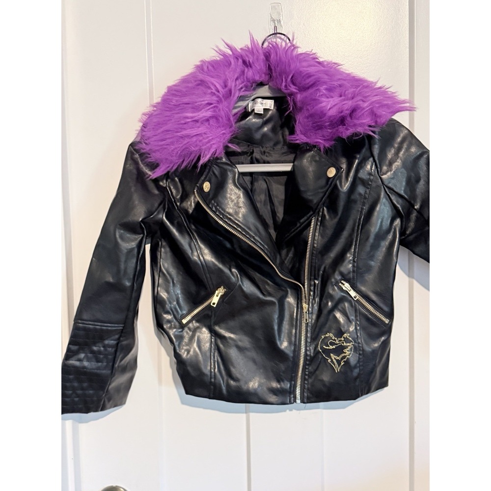 Disney Descendants Black Faux Costume Jacket  Purple Faux Fur Collar – Girls L